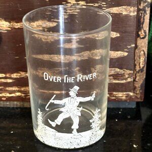 Over The River Etched Beer Sampling Drinking Glass Vintage Prohibition? 3.5" H